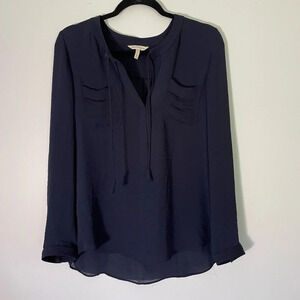 Rebecca Taylor Navy Long Sleeve Sheer Blouse Shirt